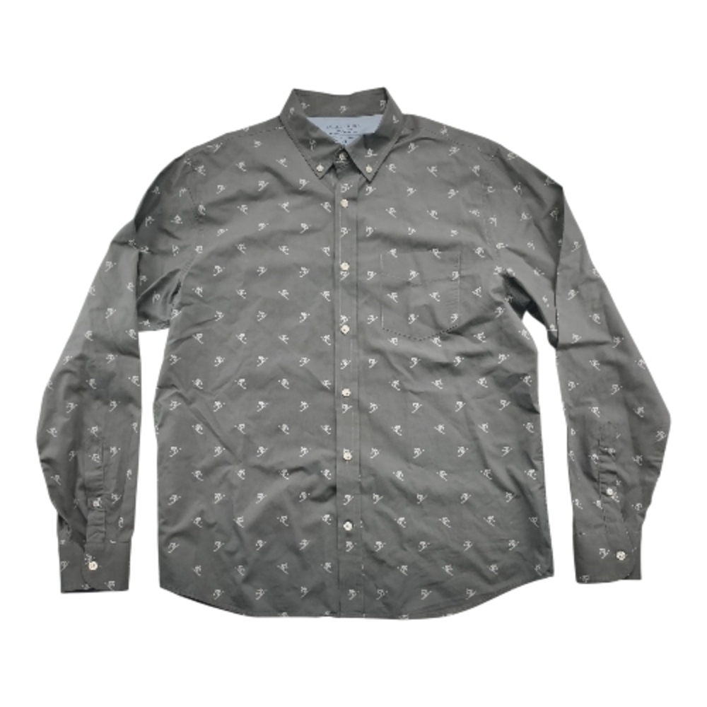 Banana Republic Ski Print Shirt Men L Untucked Slim Fit Heather Gray Cotton